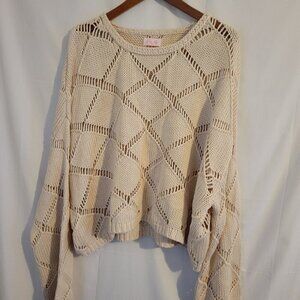 Women's Pink Lily Plus XXL 2X Ivory Sweater BOHO Cute Short